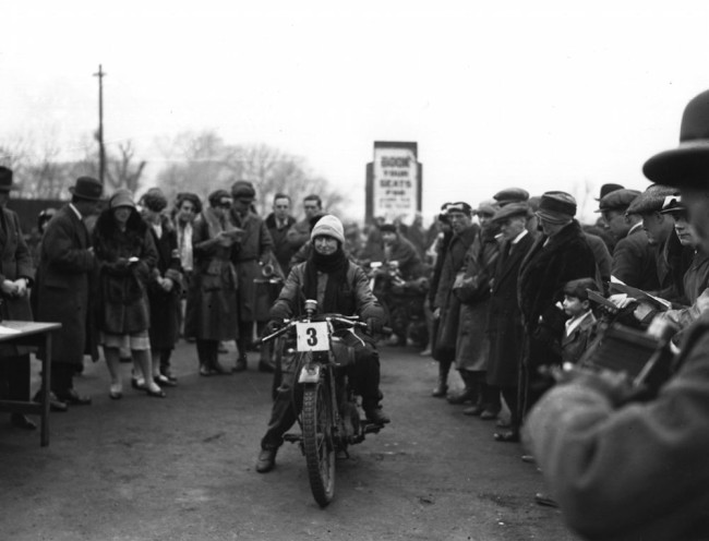 1926:  A competitor at the Ladies' Bike Trials at Alexandra Palace, north London.  (Photo by Fox Photos/Getty Images)
