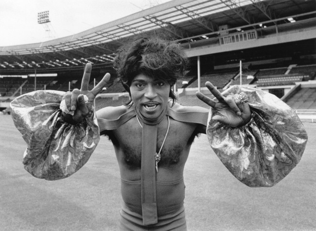3rd August 1972: Rock 'n' roll legend Little Richard in costume at an empty Wembley Stadium, during rehearsals for a concert. (Photo by Tim Graham/Evening Standard/Getty Images)