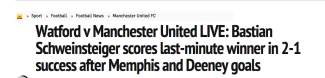 Watford v Manchester United LIVE: Bastian Schweinsteiger scores last-minute winner in 2-1 success after Memphis and Deeney goals