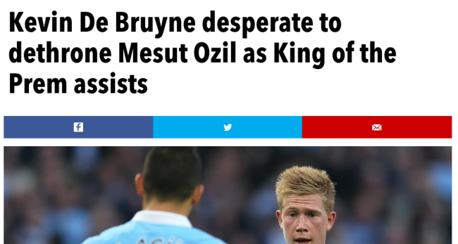 Kevin De Bruyne desperate to dethrone Mesut Ozil as King of the Prem assists