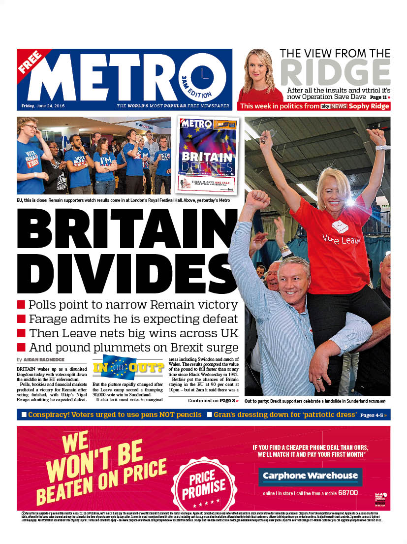 eu ref front pages the metro