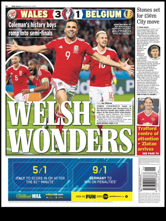 wales front pages euro 2016