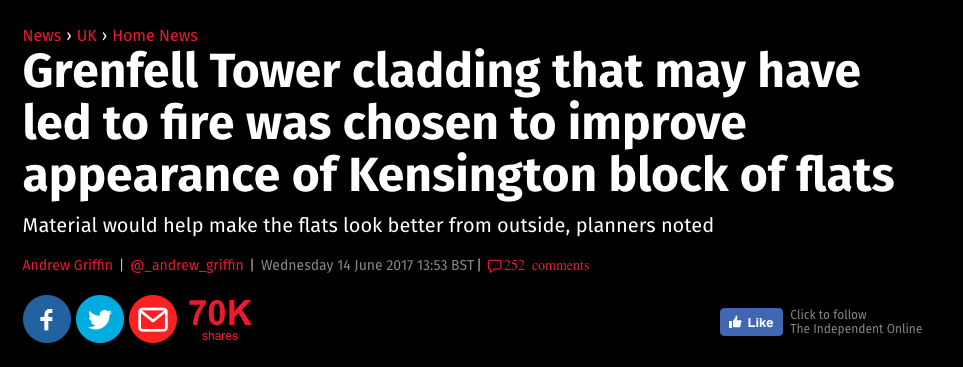 Grenfell Tower cladding that may have led to fire was chosen to improve appearance of Kensington block of flats