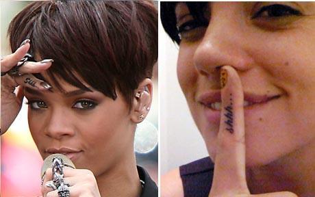 rihanna tattoos on hand. LILY Allen has a tattoo on her