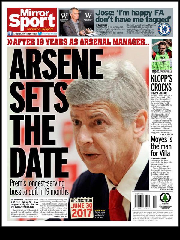 daily mirror wenger quits sack resigns arsenal