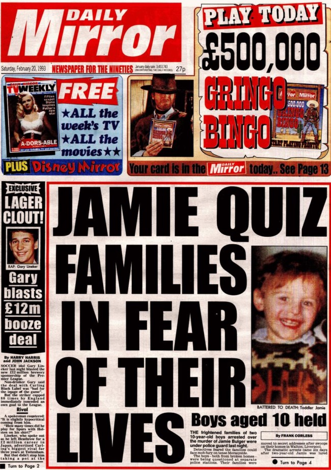 James Bulger newspaper front page