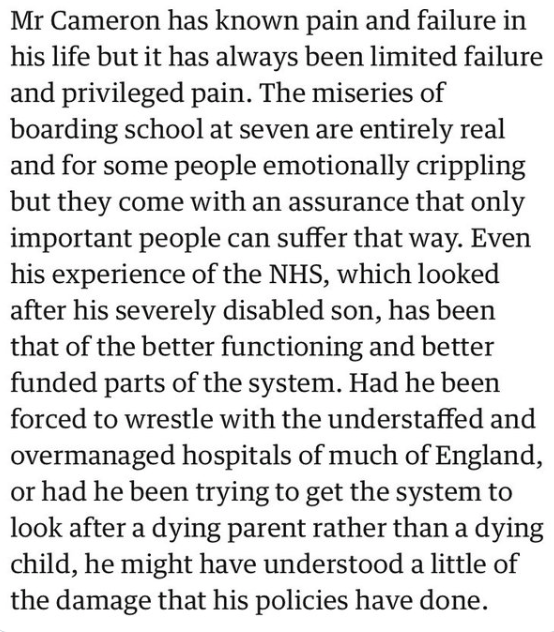 David Cameron privileged pain Guardian