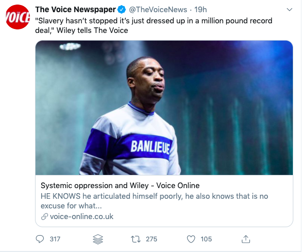 Wiley antisemitism the voice